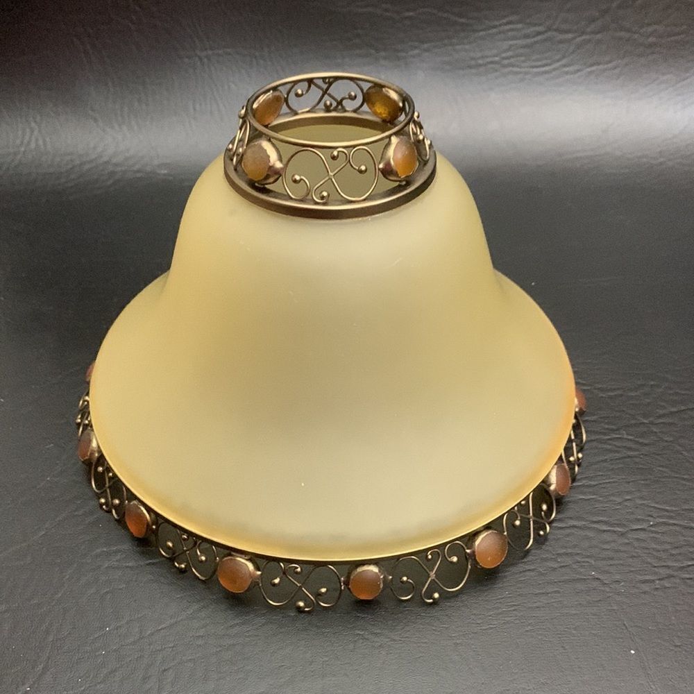 Party Light Votive Holder With Shade Gold Brass Amber Stones 12 1/2 Inches Tall - Picture 6 of 10